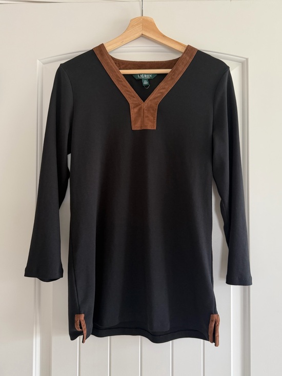 Lauren Ralph Lauren Tops - Lauren Ralph Lauren Women’s Black Tunic w/ Brown Suede Trim Detailing Size Large